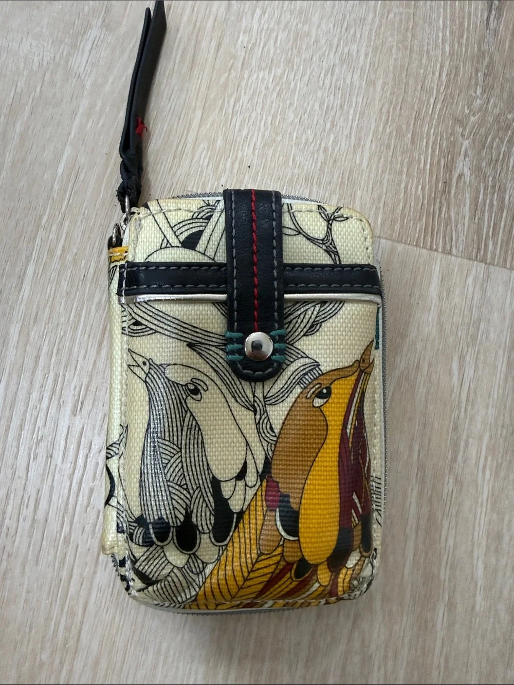 Sakroots Yellow Floral Zip Phone Wallet with Black Trim